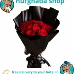 Red Rose Bouquet with Black Wrapping - 15 Red Roses, Free Delivery Hurghada