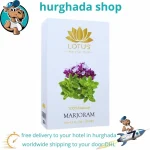 Lotus Marjoram Oil in a glass bottle surrounded by marjoram herb leaves, highlighting its skin and hair benefits.