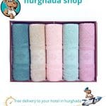 5-piece towel set made from 100% Egyptian cotton with superior absorbency and vibrant color retention