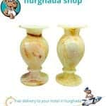 Vintage White Onyx Vase - Handcrafted with Checked Pattern