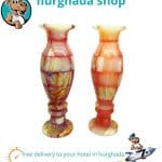 Vintage Pink-Orange Onyx Vase - Handcrafted with Checked Pattern