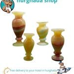 Handcrafted Egyptian alabaster vase, uniquely carved by skilled artisans from natural alabaster stone.