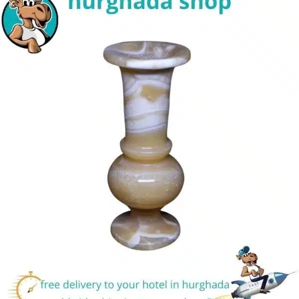 Handcrafted Egyptian alabaster vase, uniquely carved by skilled artisans from natural alabaster stone.