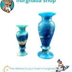 Handmade Blue Alabaster Vase, crafted from 100% natural alabaster stone, showcasing unique Egyptian artistry.