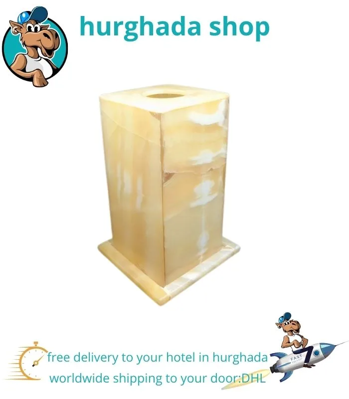 Large Square Alabaster Lamp – Handmade Egyptian Lamp with Translucent Grain Patterns