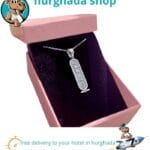 925 sterling silver Egypt Cartouche Necklace with a custom-engraved name in hieroglyphics.