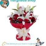 Fresh flower bouquet with red roses and white lilies for same-day delivery in Marsa Alam