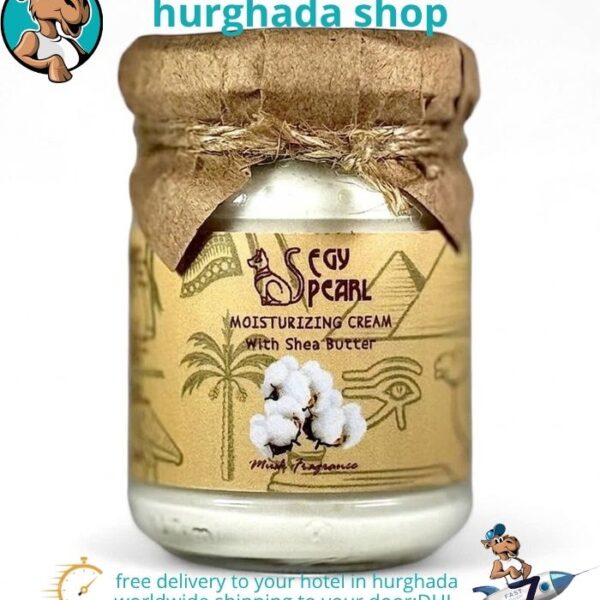 Shea Dew Cream jar with shea butter and musk fragrance for moisturizing dry skin